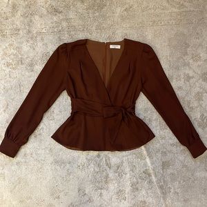 Aritzia Babaton Burgundy Long Sleeve Wrap Blouse